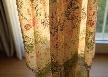 Hand-printed silk scarf with botanical patterns